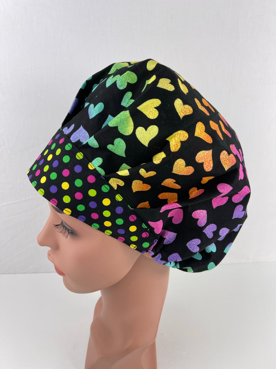 Rainbow Hearts Bouffant Scrub Hat