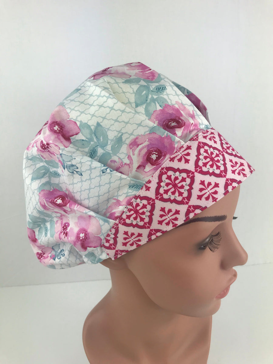 Pastel Water Colors Floral Bouffant Scrub Hat