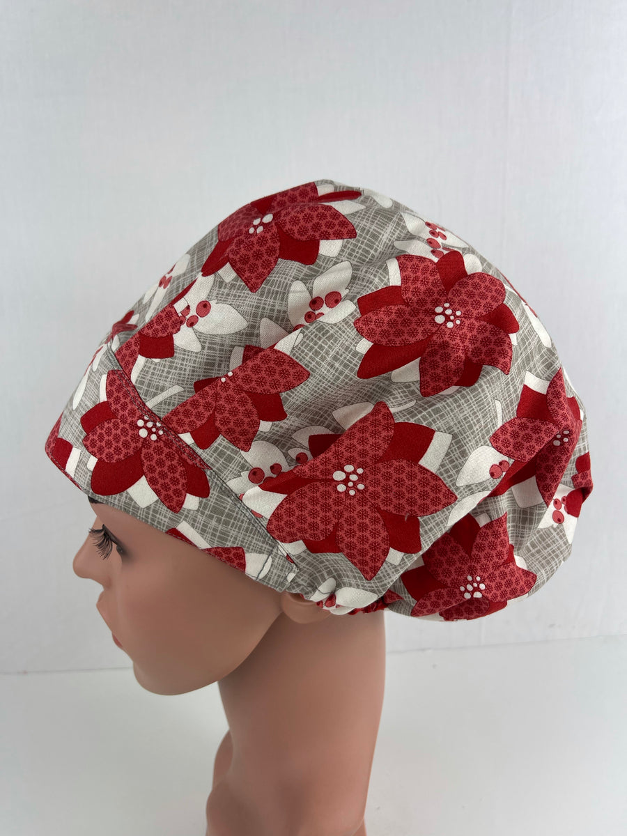 Christmas Poinsettia Bouffant Scrub Hat