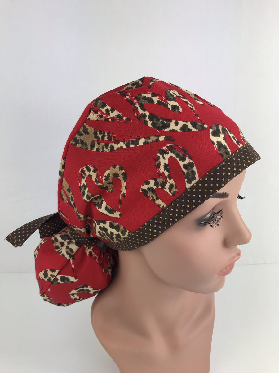 Valentines Cheetah Hearts Ponytail Hat