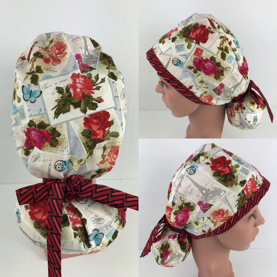 Paris Antique Stamps Ponytail Hat