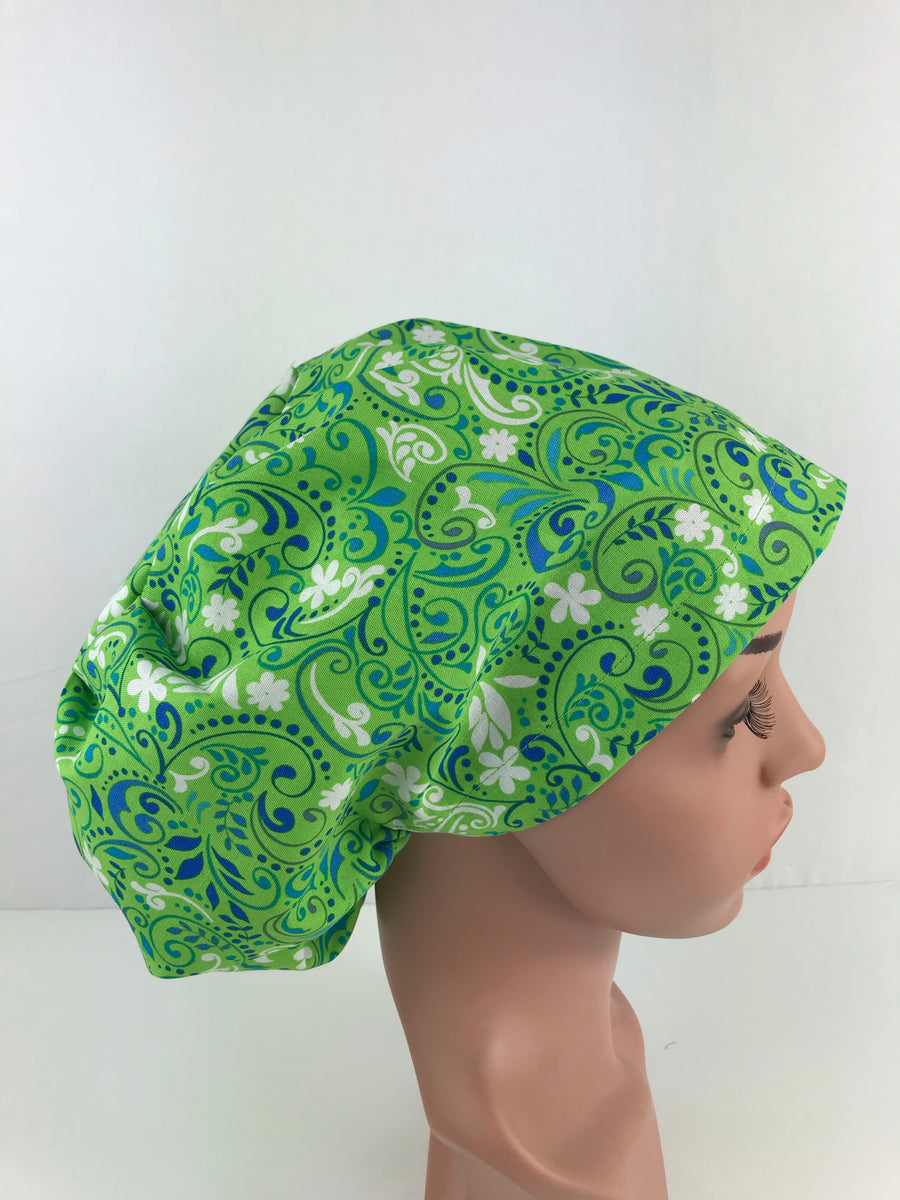 Green Swirling Floral Euro Cap