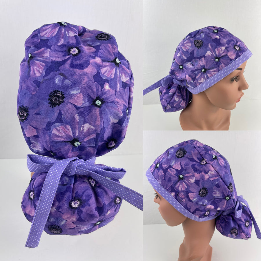 Purple Flowers Ponytail Hat