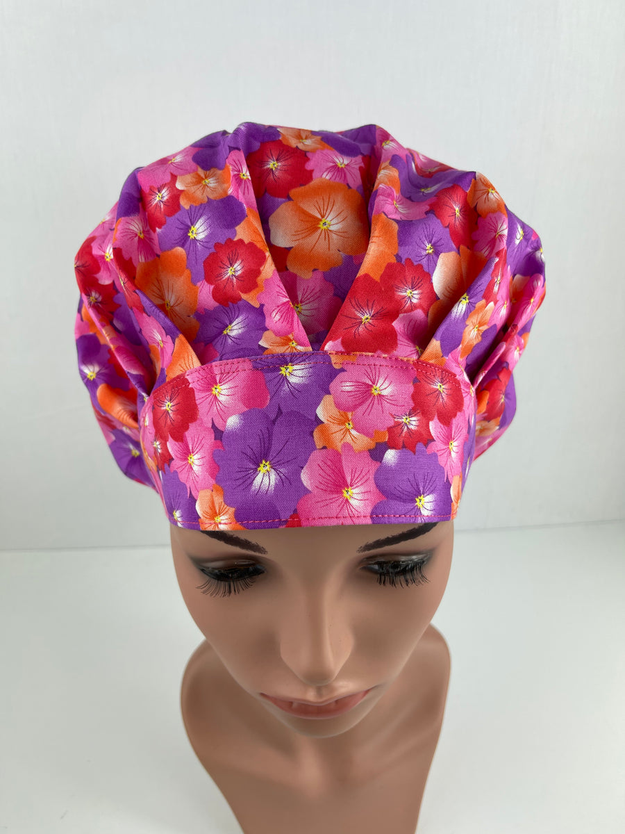 Floral Daises Bouffant Scrub Hat