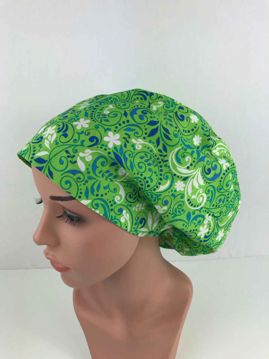 Green Swirling Floral Euro Cap