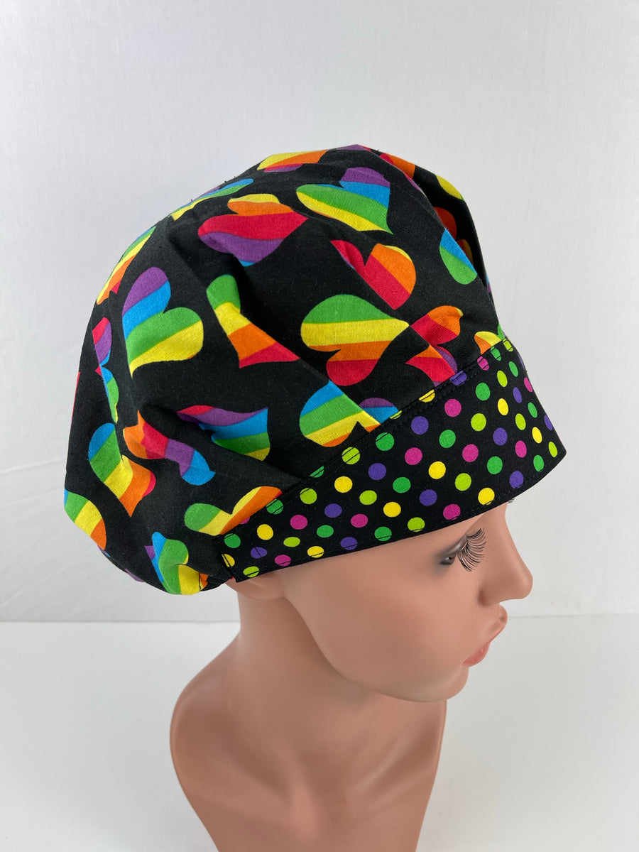 Rainbow Hearts Bouffant Scrub Hat