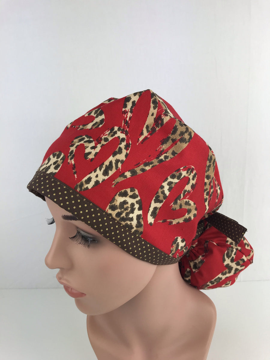 Valentines Cheetah Hearts Ponytail Hat