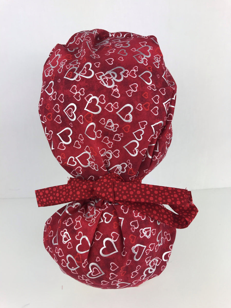 Valentines Hearts Silver Ponytail Hat
