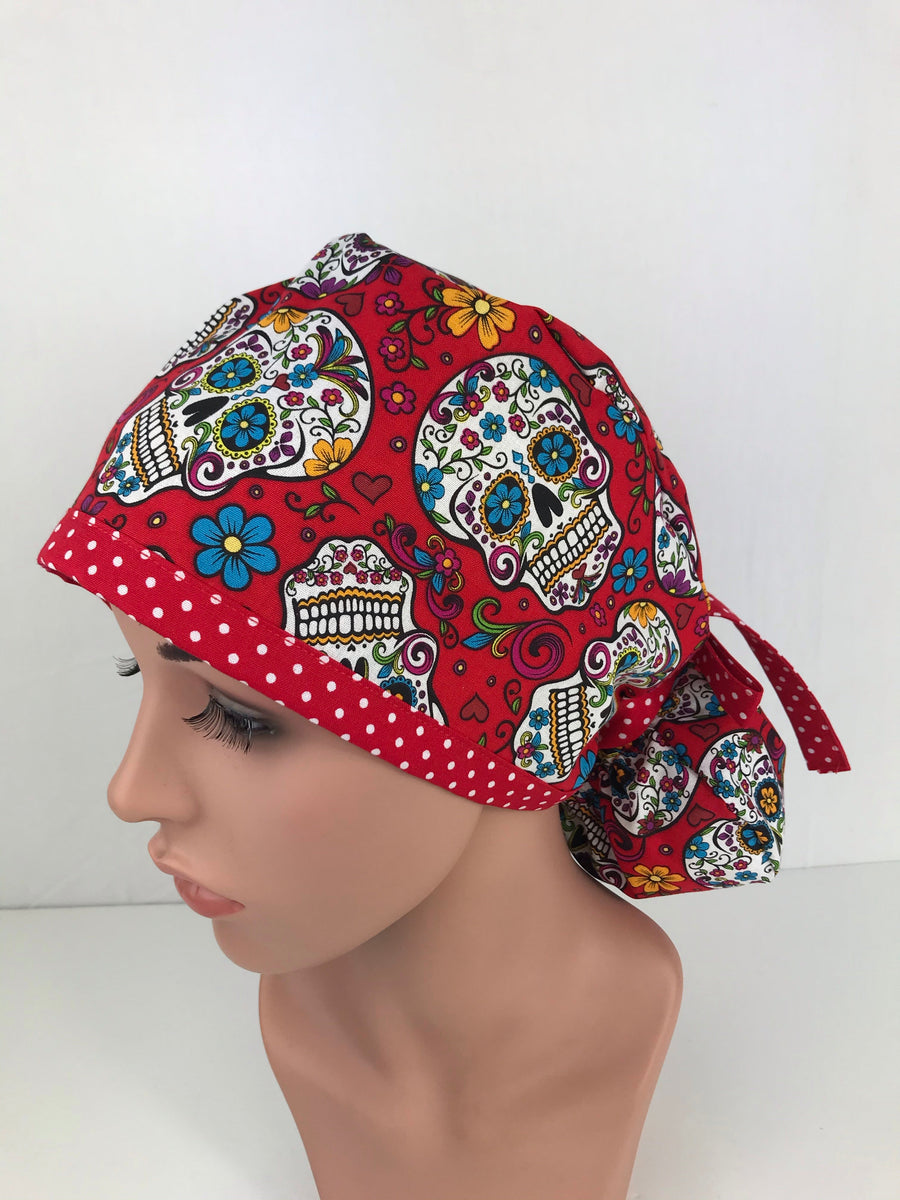 Sugar Skulls Red Ponytail Hat
