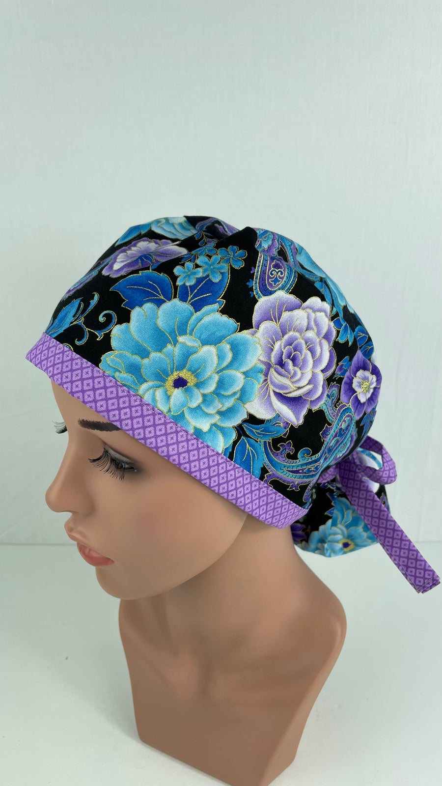 Purple Floral Ponytail Hat