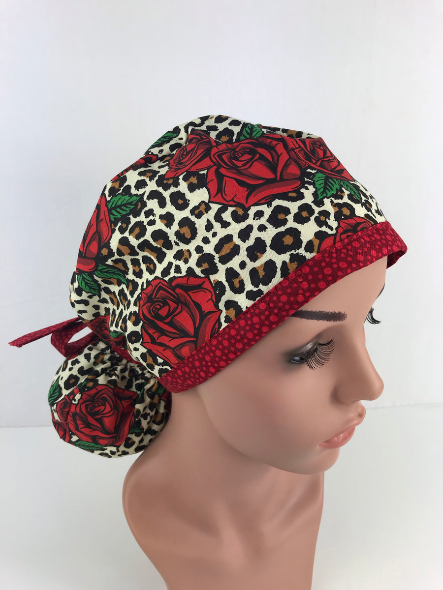Roses on Leopard Print Ponytail Hat
