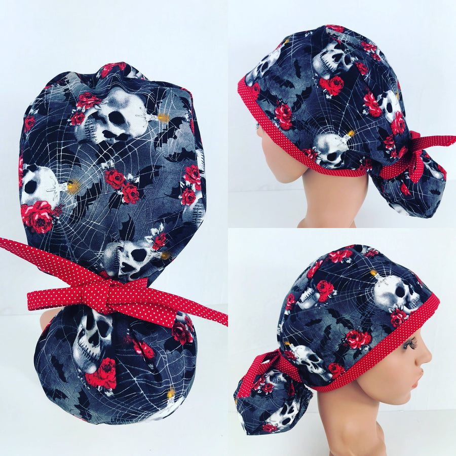 Skulls and Roses Ponytail Hat