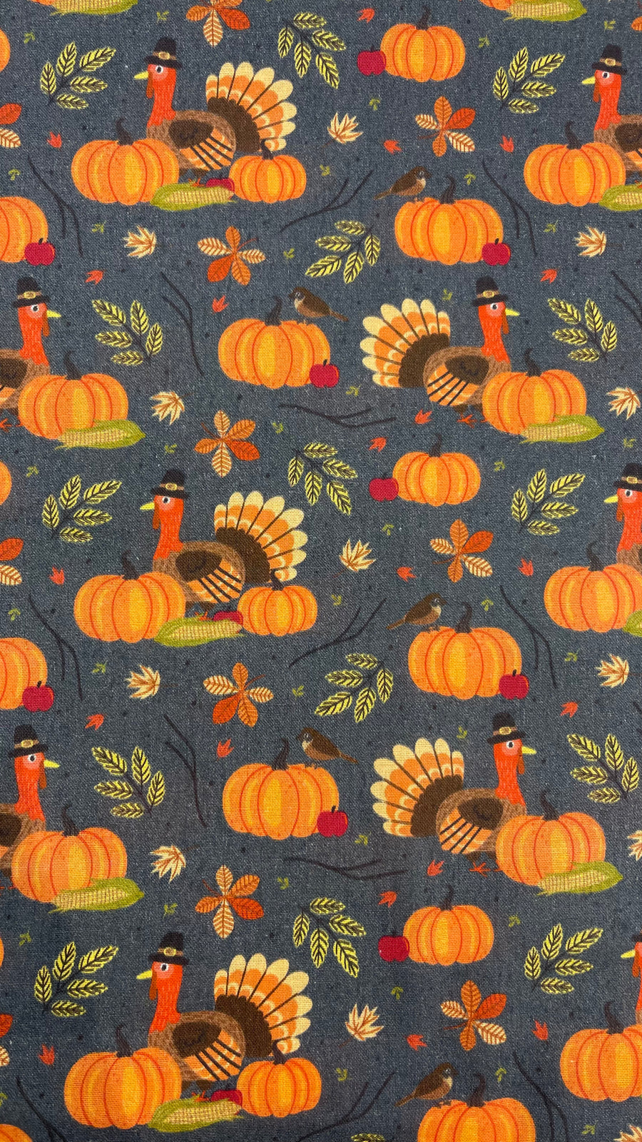 Thanksgiving Turkeys and Pumpkins on Grey