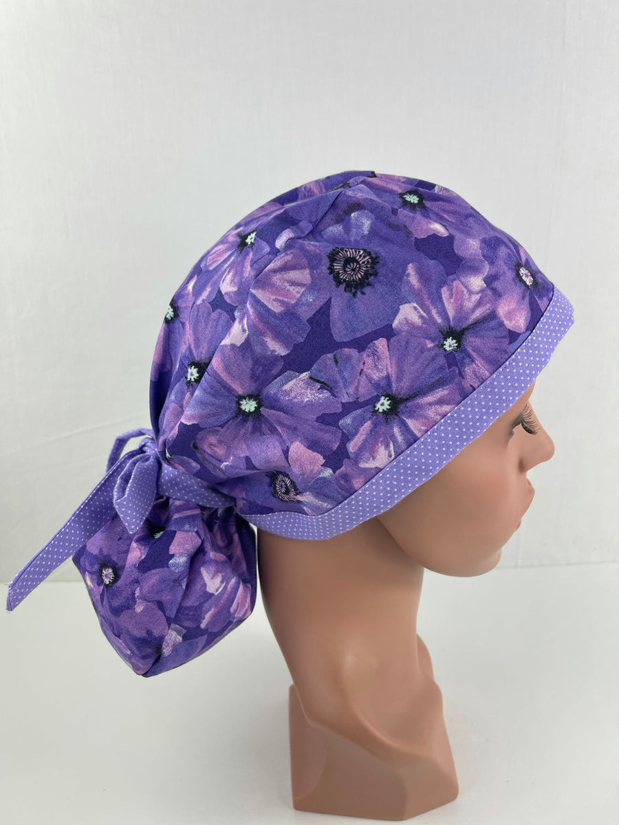 Purple Flowers Ponytail Hat