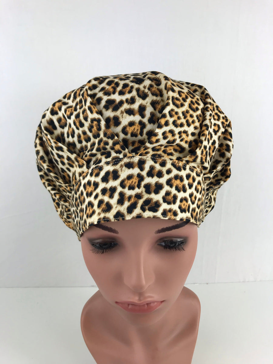 Leopard Print Bouffant Scrub Hat