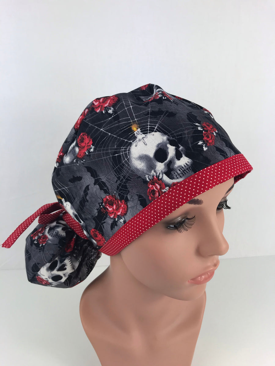 Skulls and Roses Ponytail Hat